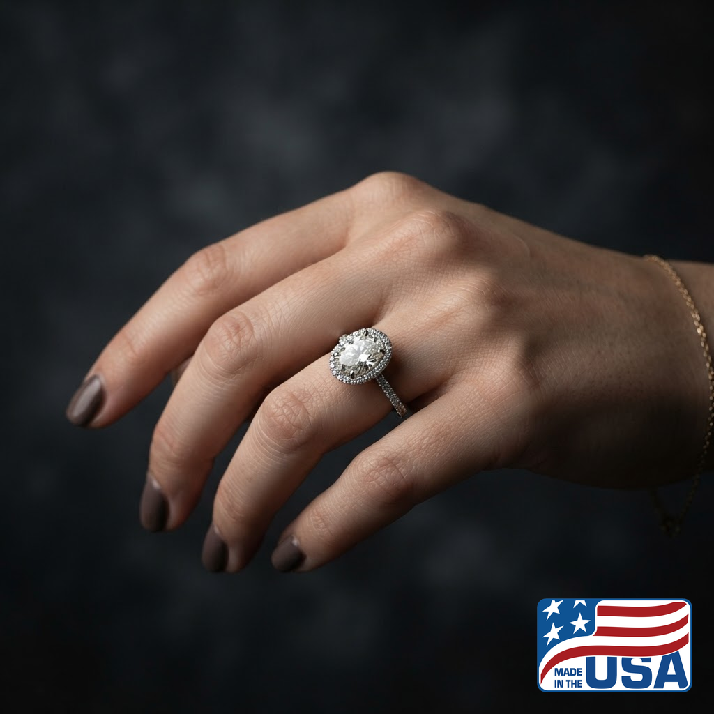 Arabella Halo Engagement Ring | Oval Lab-Grown Diamond, Platinum | EverLumina
