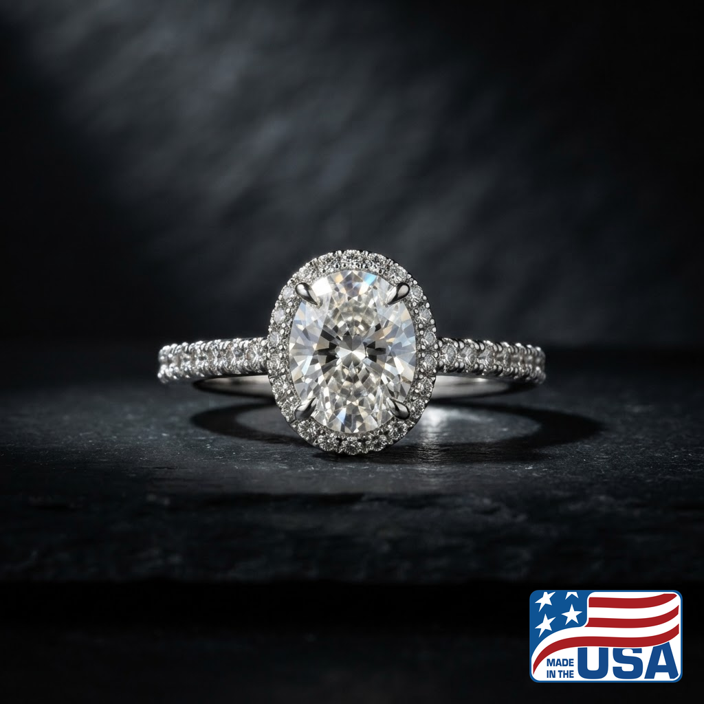 Arabella Halo Engagement Ring | Oval Lab-Grown Diamond, Platinum | EverLumina