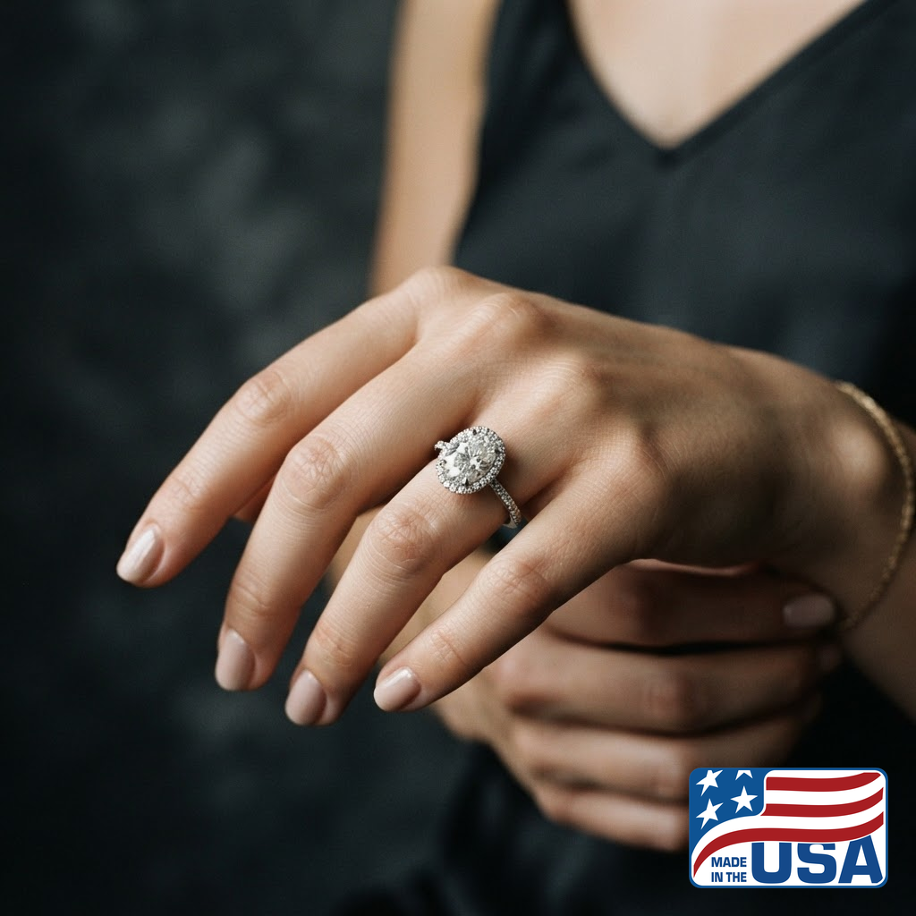 Aria Halo Engagement Ring | Oval Natural Diamond, Platinum | EverLumina