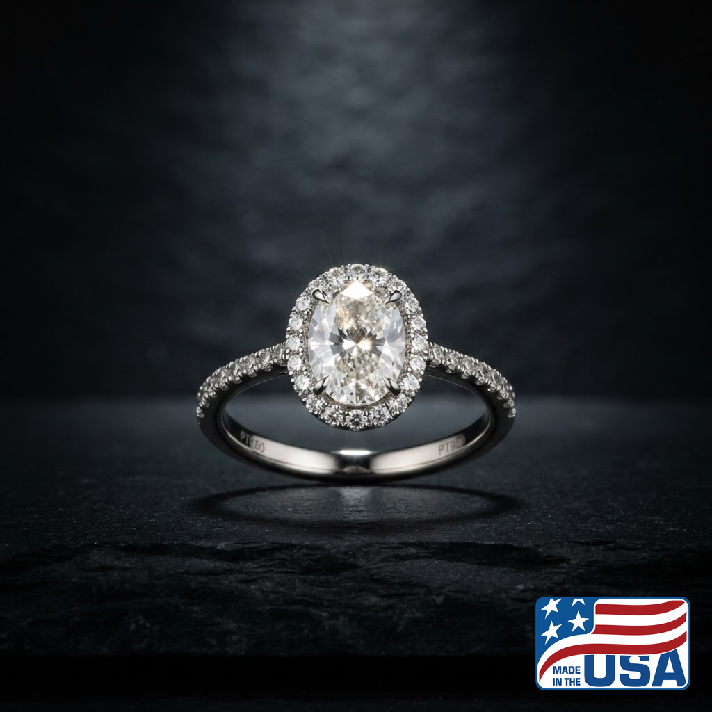 Aria Halo Engagement Ring | Oval Natural Diamond, Platinum | EverLumina