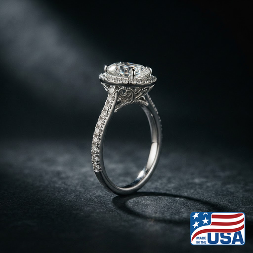 Aria Halo Engagement Ring | Oval Natural Diamond, Platinum | EverLumina