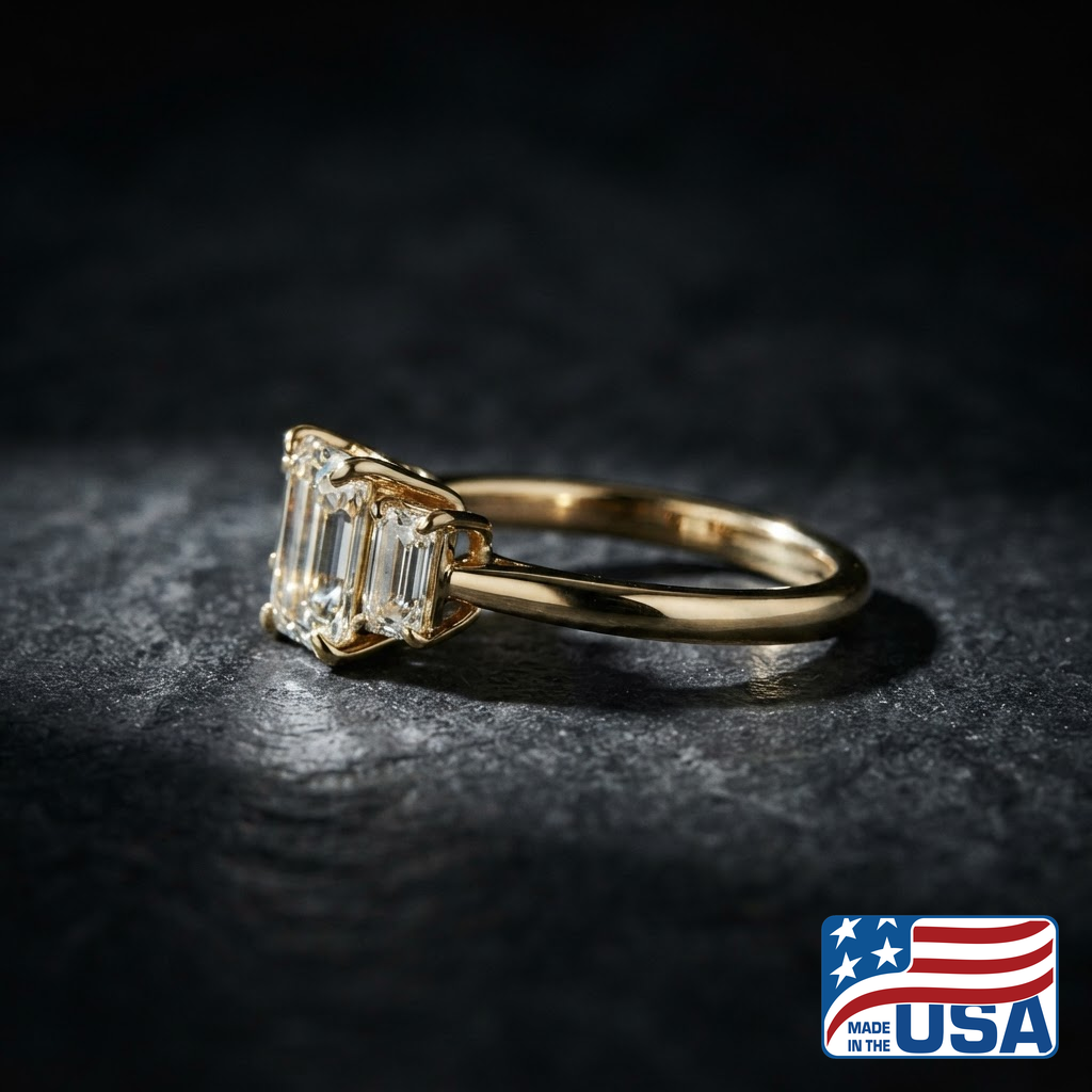 Beatrice Three-Stone Engagement Ring | Emerald Lab-Grown Diamond, 14k Yellow Gold | EverLumina