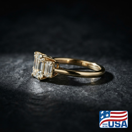 Beatrice Three-Stone Engagement Ring | Emerald Lab-Grown Diamond, 14k Yellow Gold | EverLumina