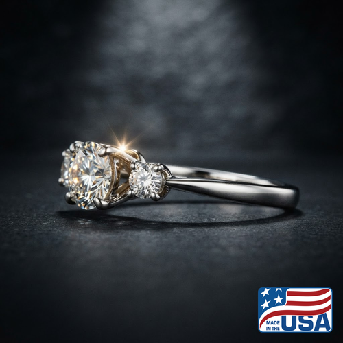 Camilla Three-Stone Engagement Ring | Emerald Natural Diamond, 18k White Gold | EverLumina