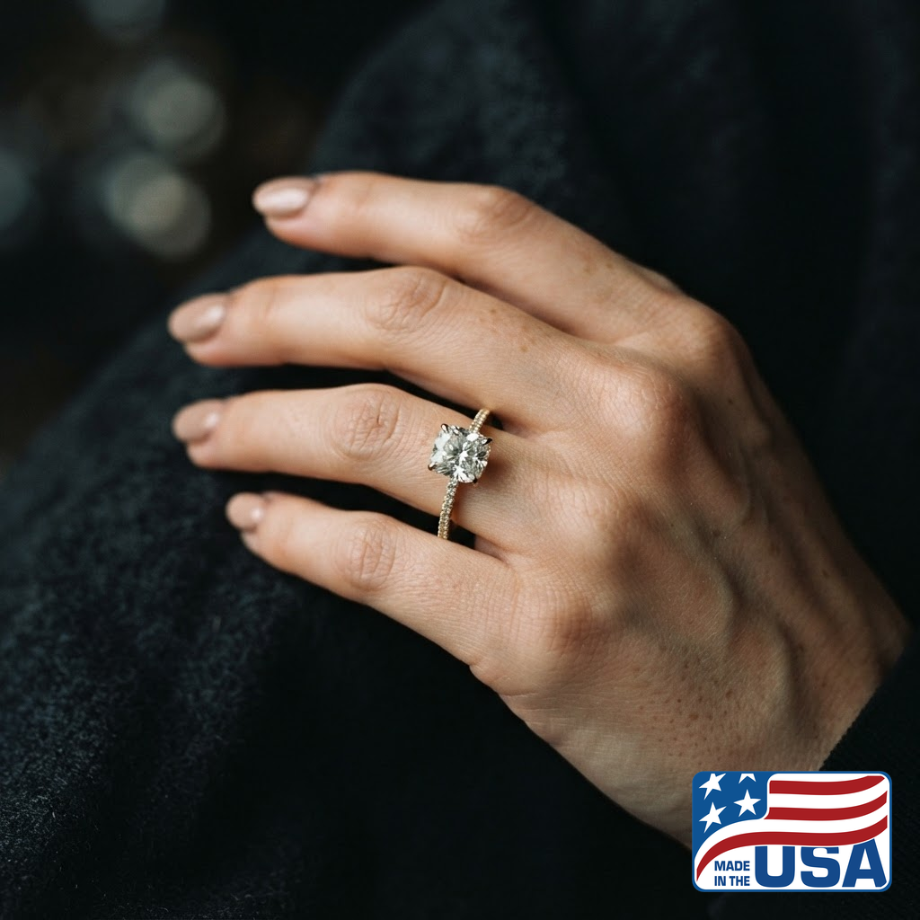 Cecilia Pave Engagement Ring | Cushion Lab-Grown Diamond, 18k Yellow Gold | EverLumina