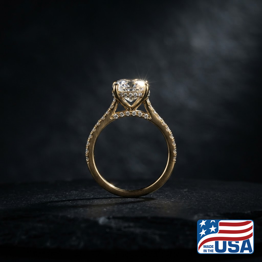 Cecilia Pave Engagement Ring | Cushion Lab-Grown Diamond, 18k Yellow Gold | EverLumina
