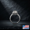 Celeste Halo Engagement Ring | Round Moissanite, 18k White Gold | EverLumina