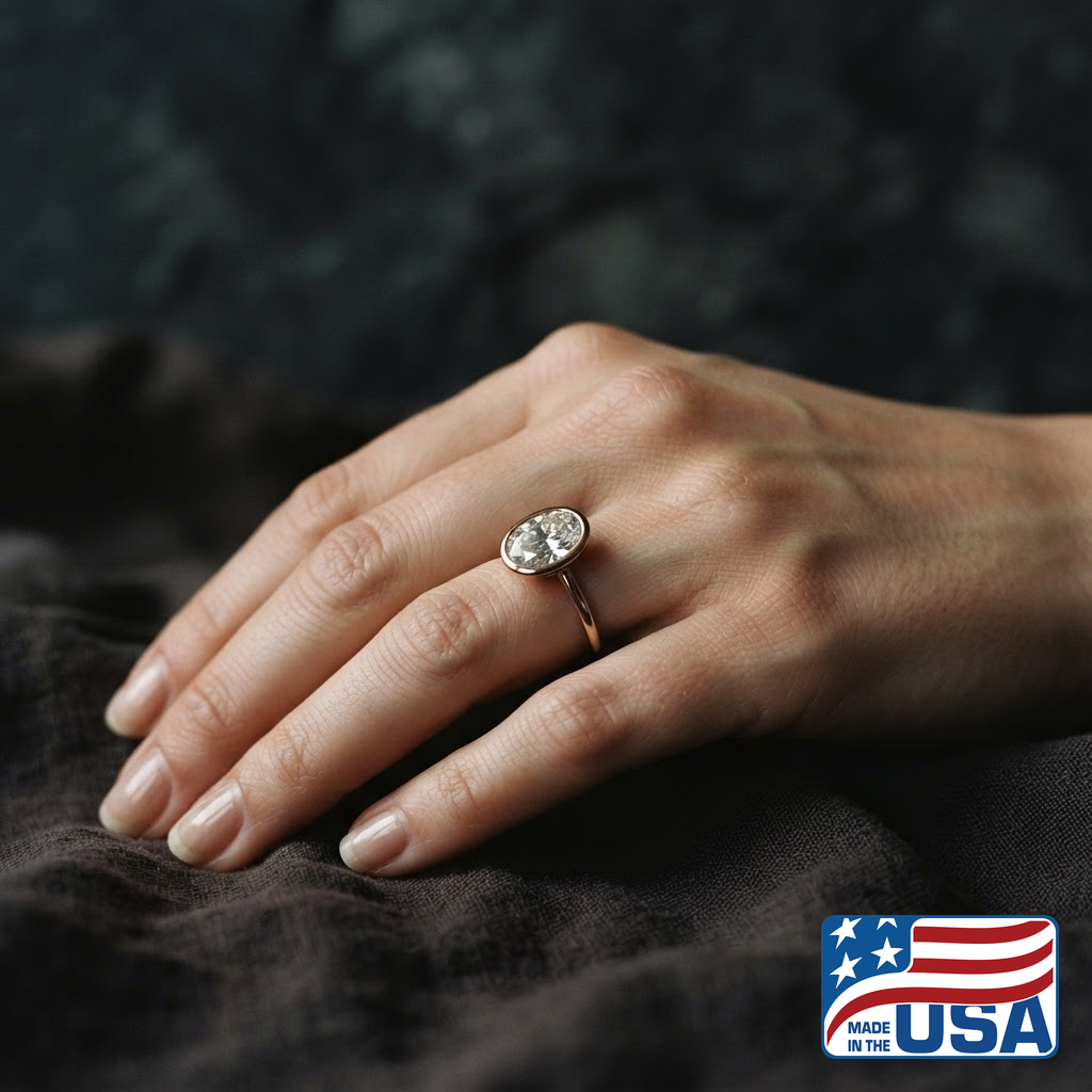 Clara Bezel Engagement Ring | Oval Moissanite, 14k Rose Gold | EverLumina