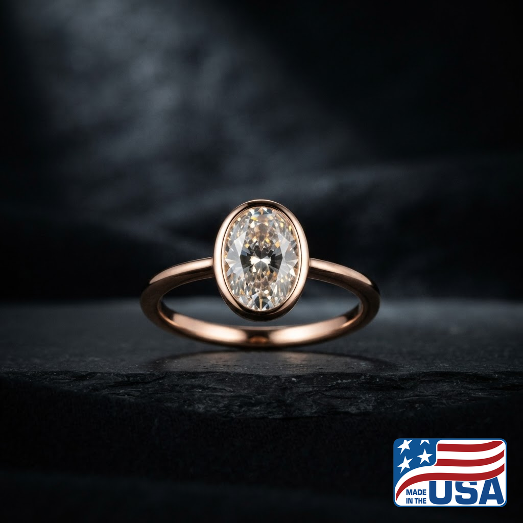 Clara Bezel Engagement Ring | Oval Moissanite, 14k Rose Gold | EverLumina