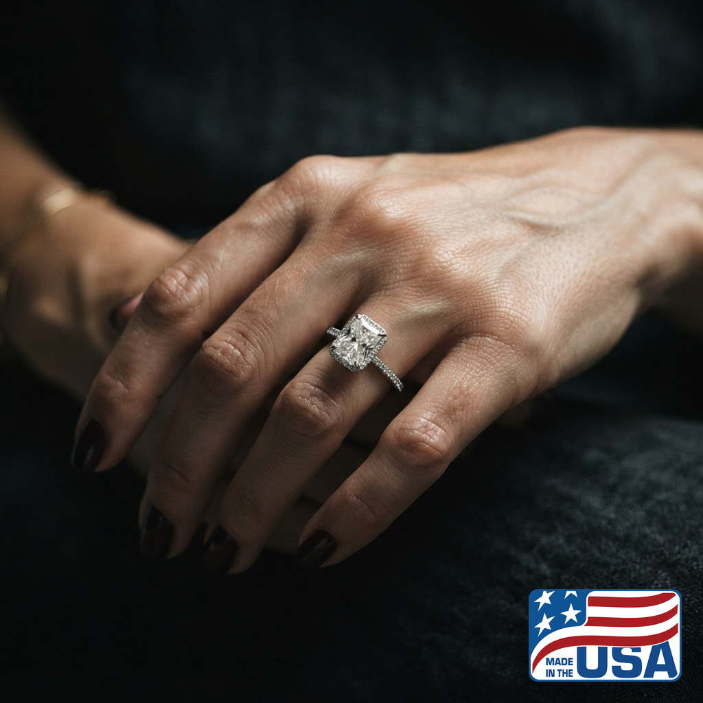Daphne Hidden Halo Engagement Ring | Radiant Lab-Grown Diamond, 14k White Gold | EverLumina