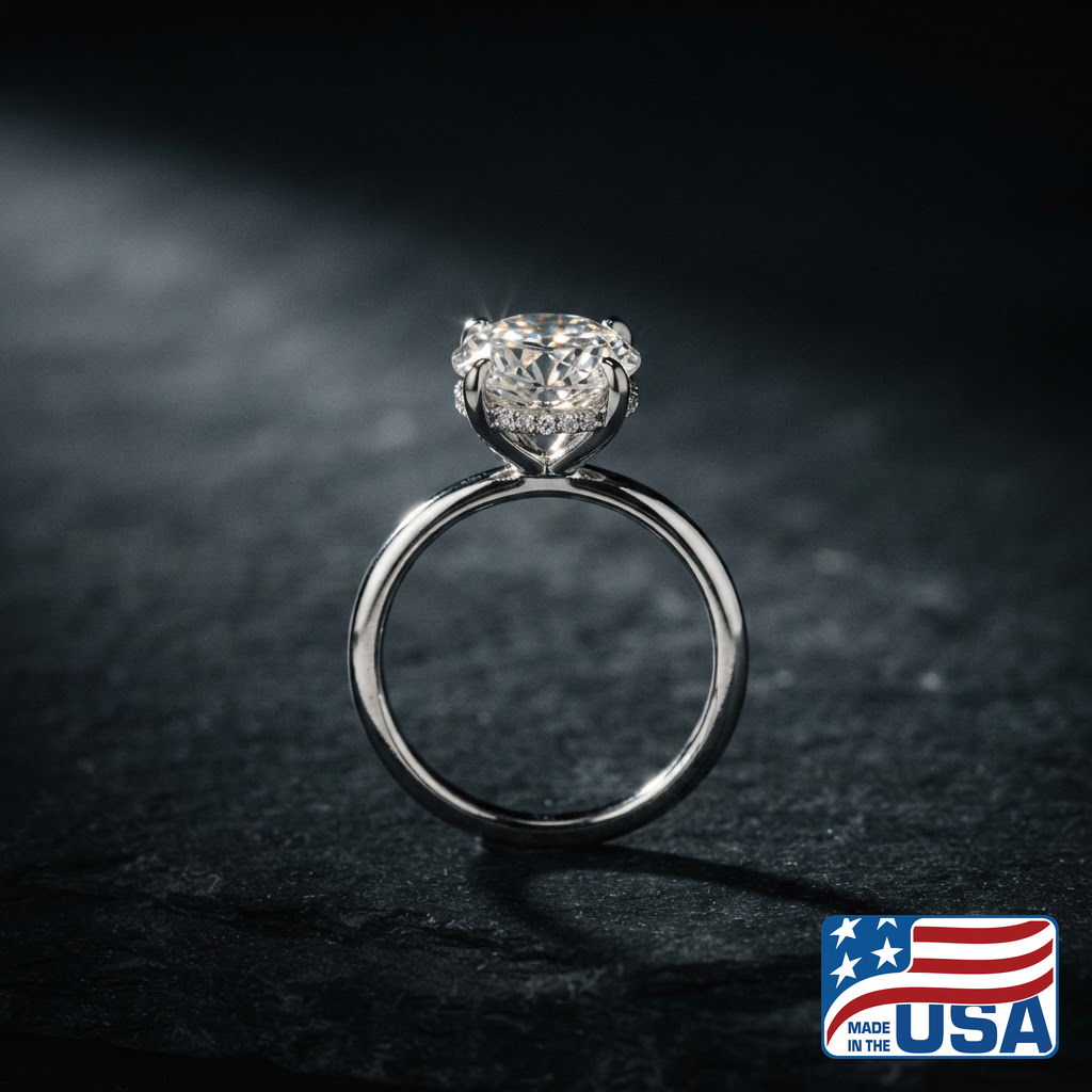 Elodie Hidden Halo Engagement Ring | Round Natural Diamond, Platinum | EverLumina