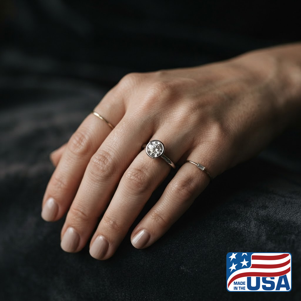 Fiona Bezel Engagement Ring | Oval Natural Diamond, 18k Yellow Gold | EverLumina