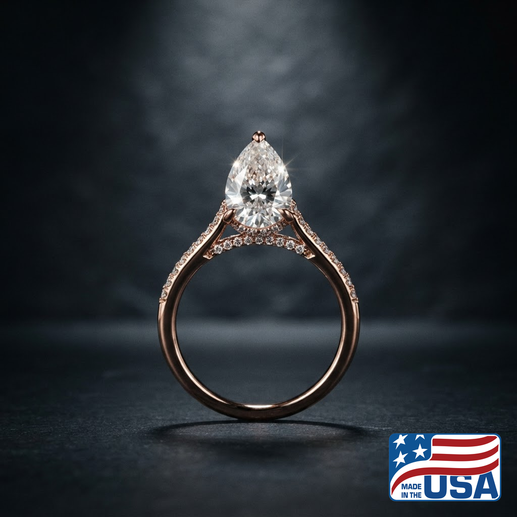 Freya Cathedral Engagement Ring | Pear Lab-Grown Diamond, 14k Rose Gold | EverLumina