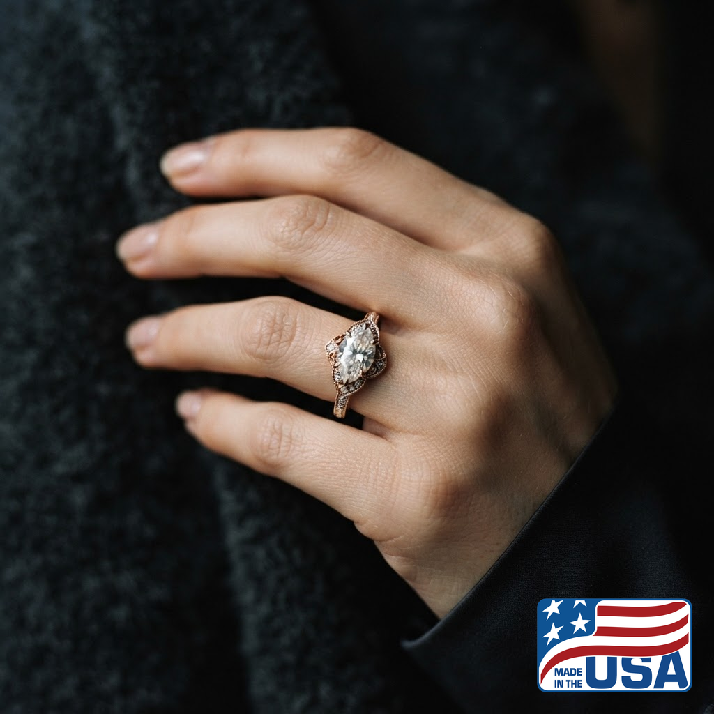 Genevieve Vintage Engagement Ring | Marquise Moissanite, 14k Rose Gold | EverLumina