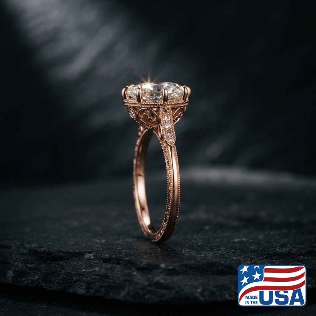 Genevieve Vintage Engagement Ring | Marquise Moissanite, 14k Rose Gold | EverLumina
