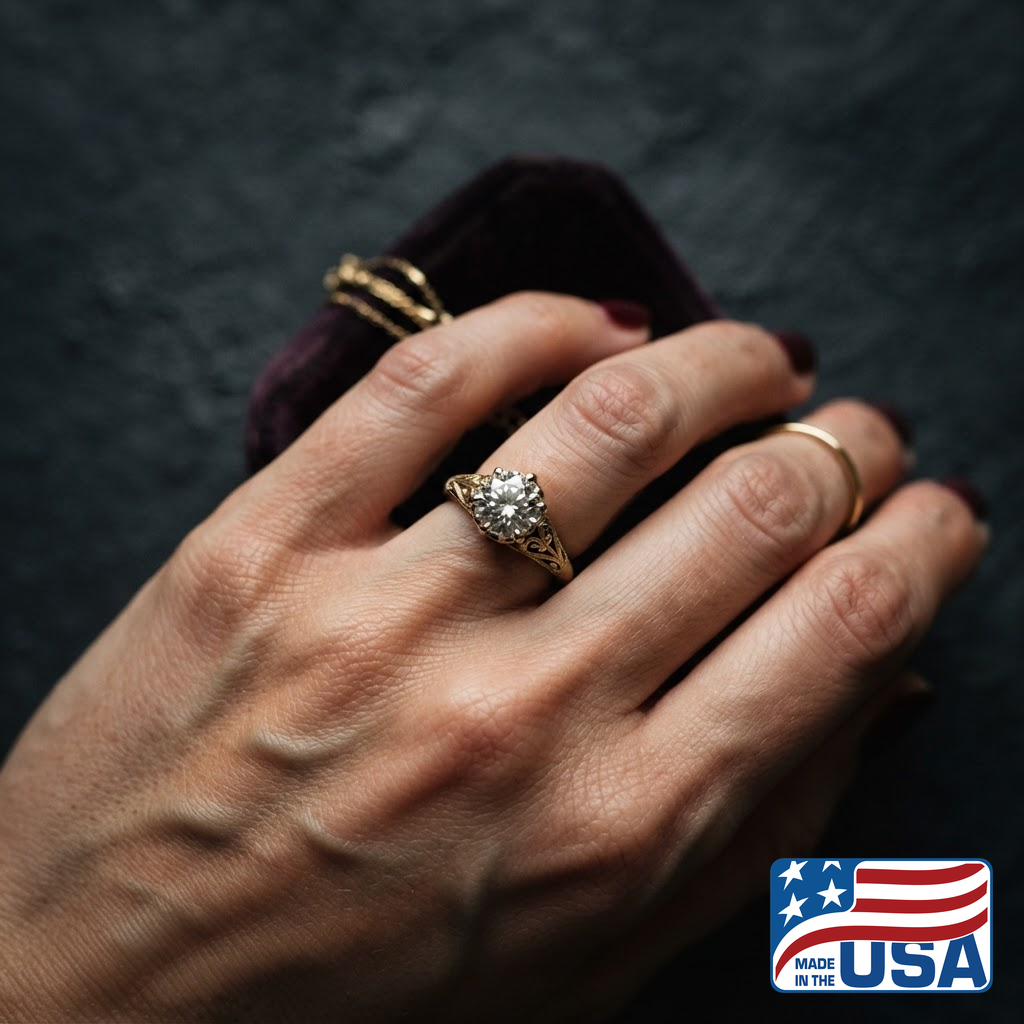 Ginevra Vintage Engagement Ring | Pear Natural Diamond, 18k White Gold | EverLumina