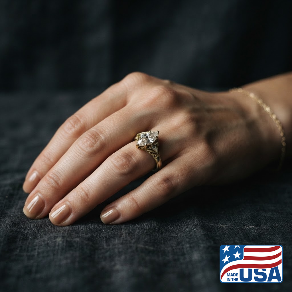 Giselle Vintage Engagement Ring | Marquise Lab-Grown Diamond, 18k Yellow Gold | EverLumina
