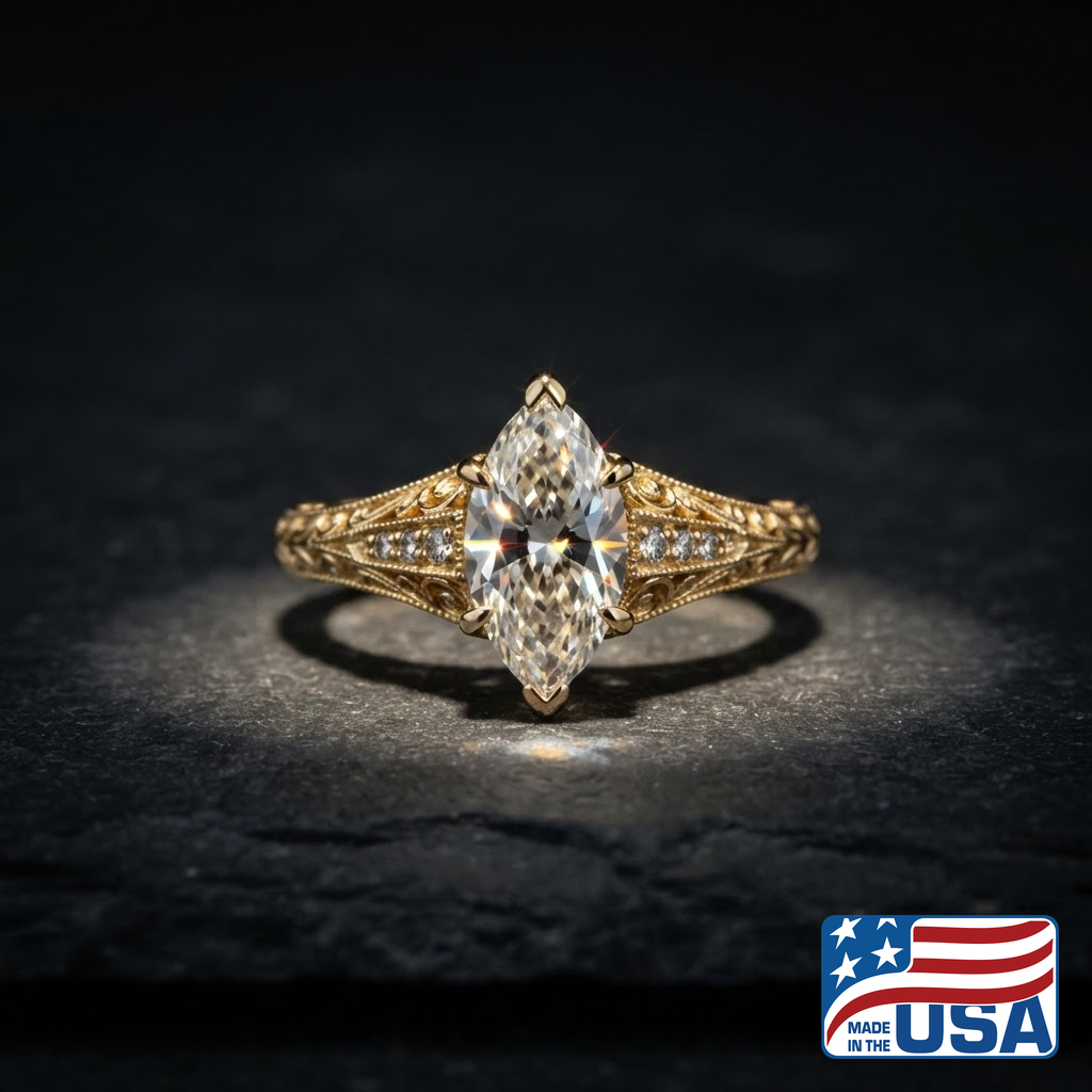 Giselle Vintage Engagement Ring | Marquise Lab-Grown Diamond, 18k Yellow Gold | EverLumina