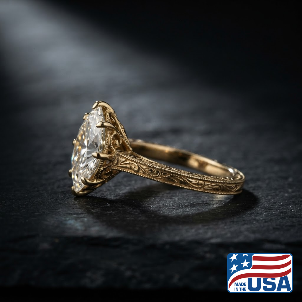 Giselle Vintage Engagement Ring | Marquise Lab-Grown Diamond, 18k Yellow Gold | EverLumina