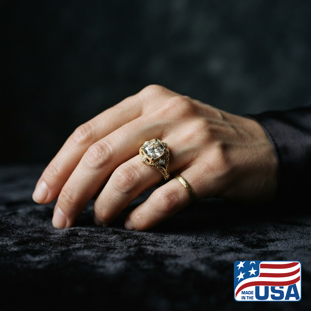 Helena Vintage Engagement Ring | Cushion Moissanite, 18k Yellow Gold | EverLumina
