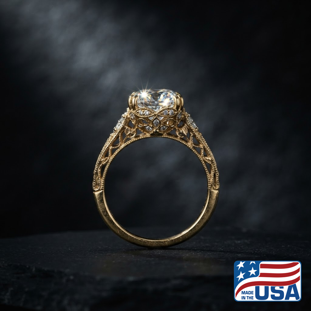 Helena Vintage Engagement Ring | Cushion Moissanite, 18k Yellow Gold | EverLumina