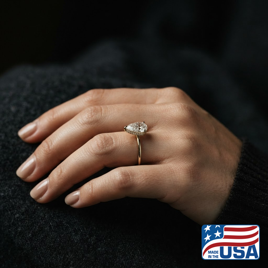 Isadora Hidden Halo Engagement Ring | Pear Moissanite, 14k Yellow Gold | EverLumina