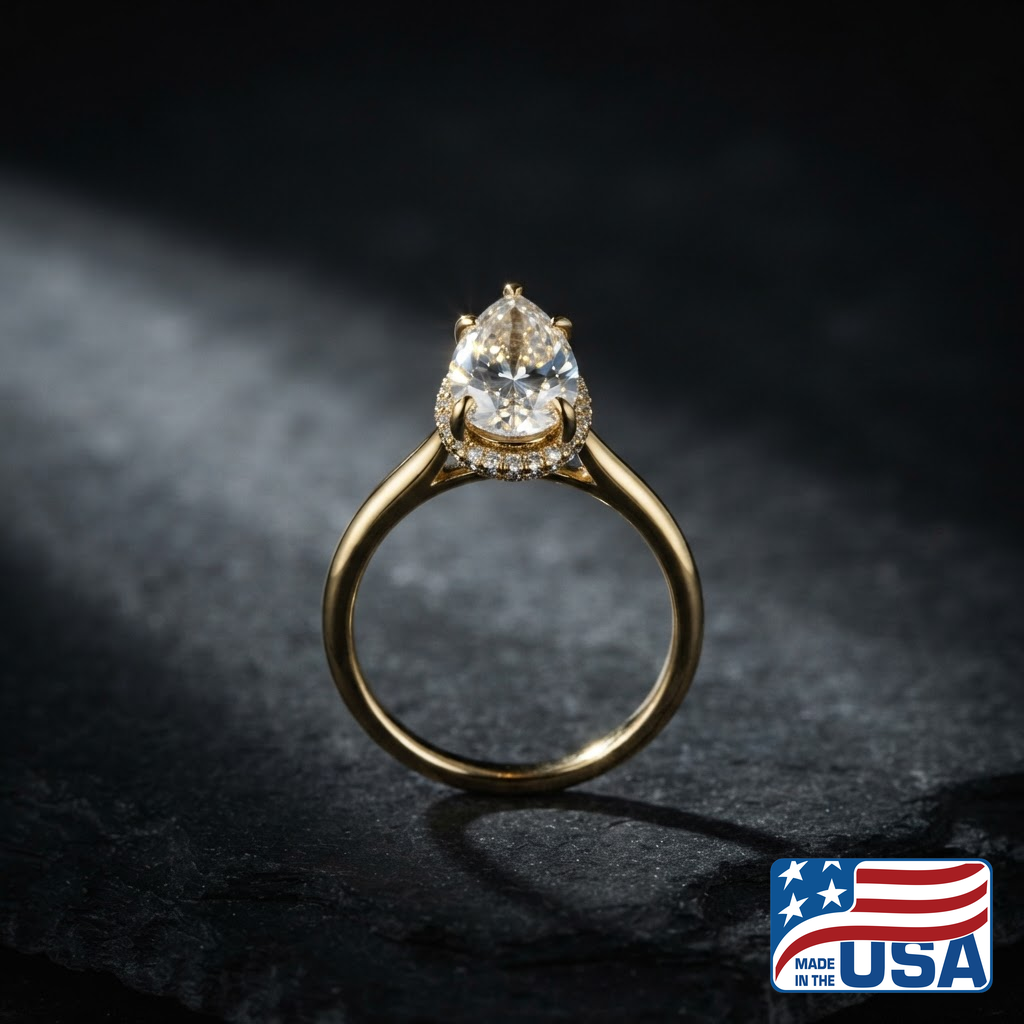 Isadora Hidden Halo Engagement Ring | Pear Moissanite, 14k Yellow Gold | EverLumina