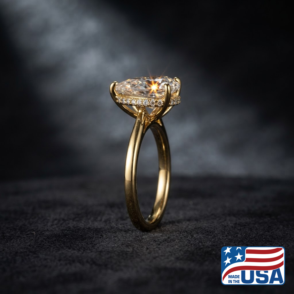 Isadora Hidden Halo Engagement Ring | Pear Moissanite, 14k Yellow Gold | EverLumina