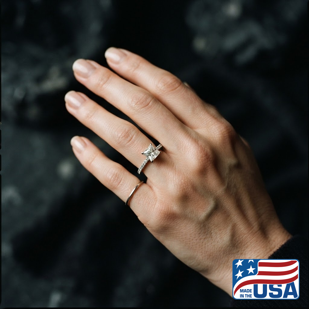 Josephine Pave Engagement Ring | Princess Lab-Grown Diamond, 18k White Gold | EverLumina