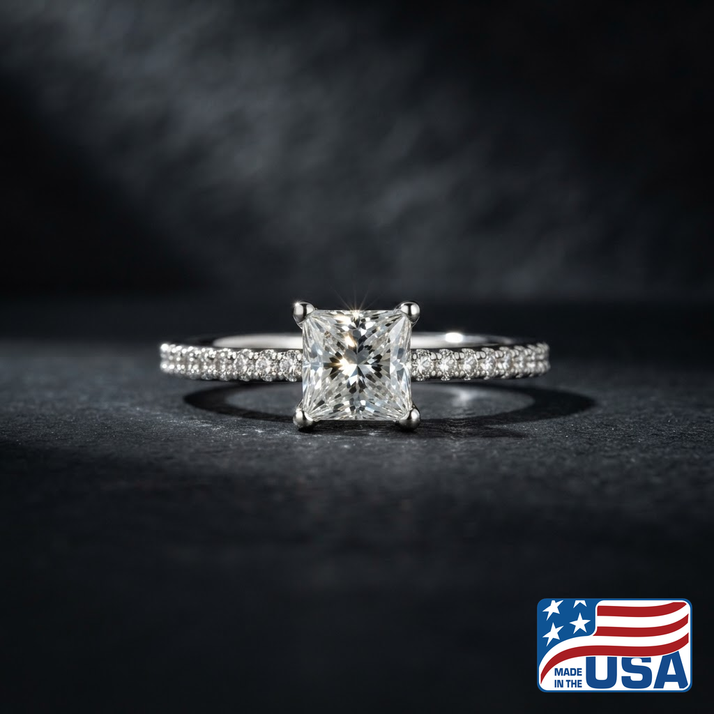 Josephine Pave Engagement Ring | Princess Lab-Grown Diamond, 18k White Gold | EverLumina