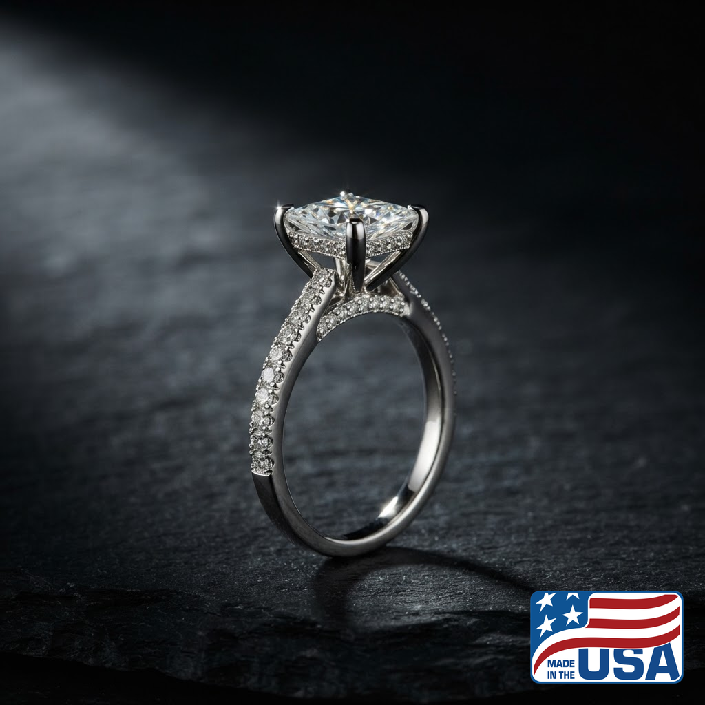 Josephine Pave Engagement Ring | Princess Lab-Grown Diamond, 18k White Gold | EverLumina