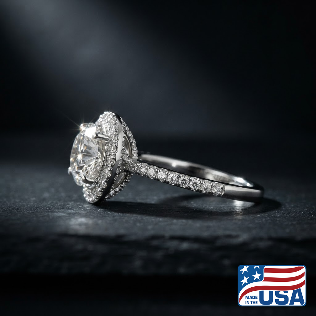 Kira Halo Engagement Ring | Round Natural Diamond, 18k Yellow Gold | EverLumina
