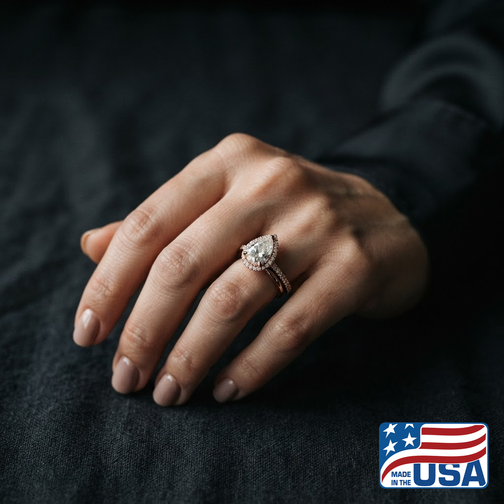 Lucinda Halo Engagement Ring | Pear Lab-Grown Diamond, 14k Rose Gold | EverLumina