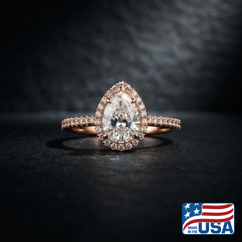Lucinda Halo Engagement Ring | Pear Lab-Grown Diamond, 14k Rose Gold | EverLumina