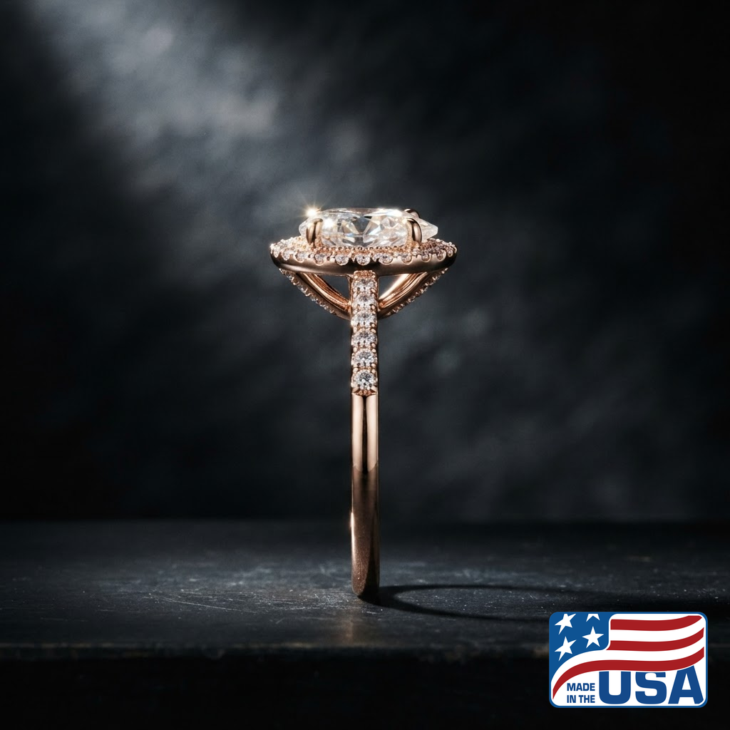 Lucinda Halo Engagement Ring | Pear Lab-Grown Diamond, 14k Rose Gold | EverLumina