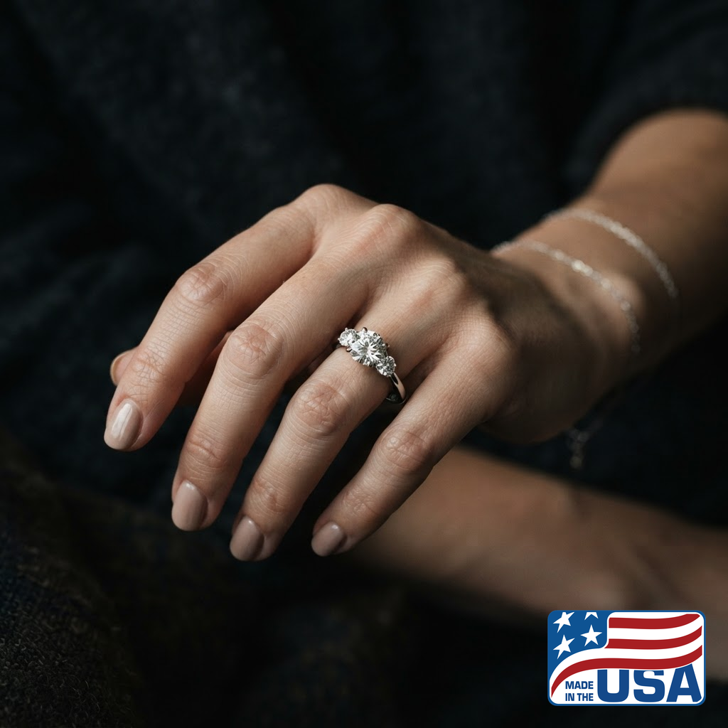 Lyra Three-Stone Engagement Ring | Pear Natural Diamond, Platinum | EverLumina