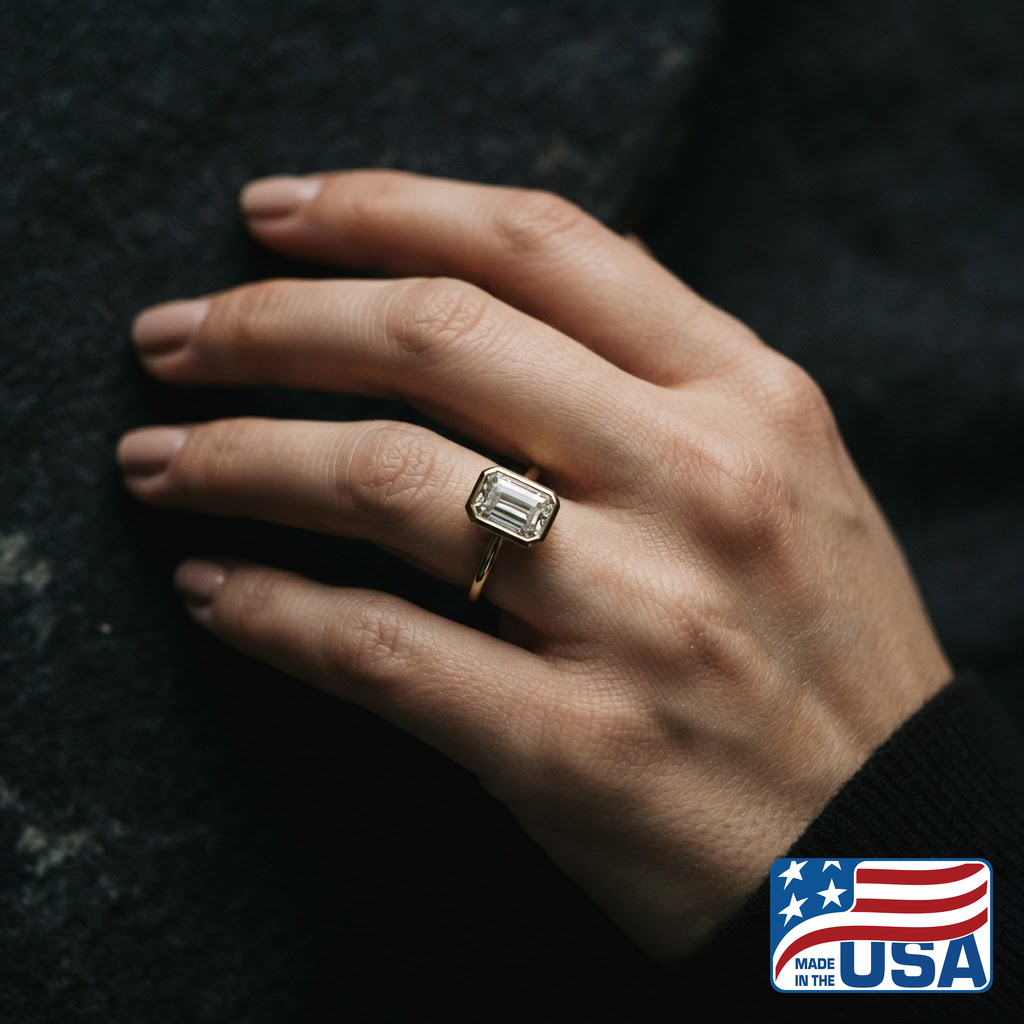 Margot Bezel Engagement Ring | Emerald Moissanite, 14k Yellow Gold | EverLumina