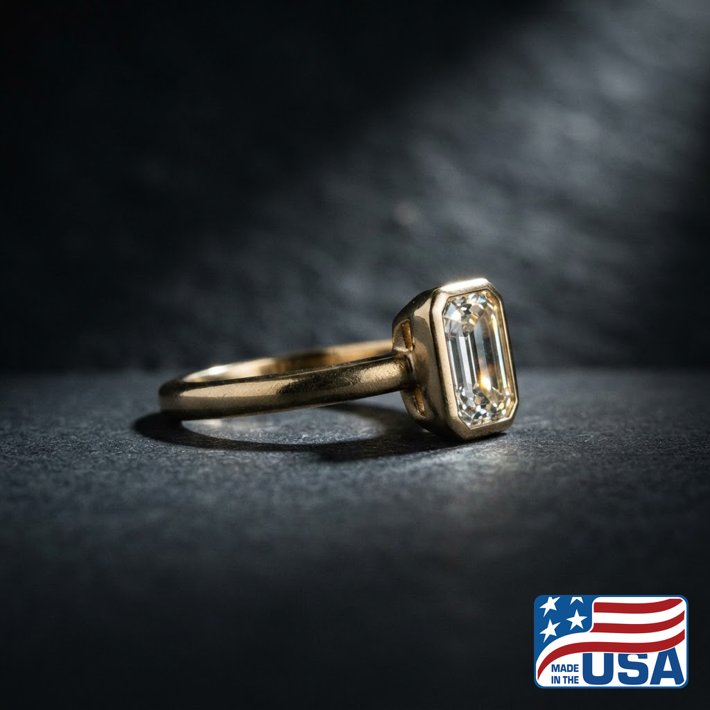Margot Bezel Engagement Ring | Emerald Moissanite, 14k Yellow Gold | EverLumina