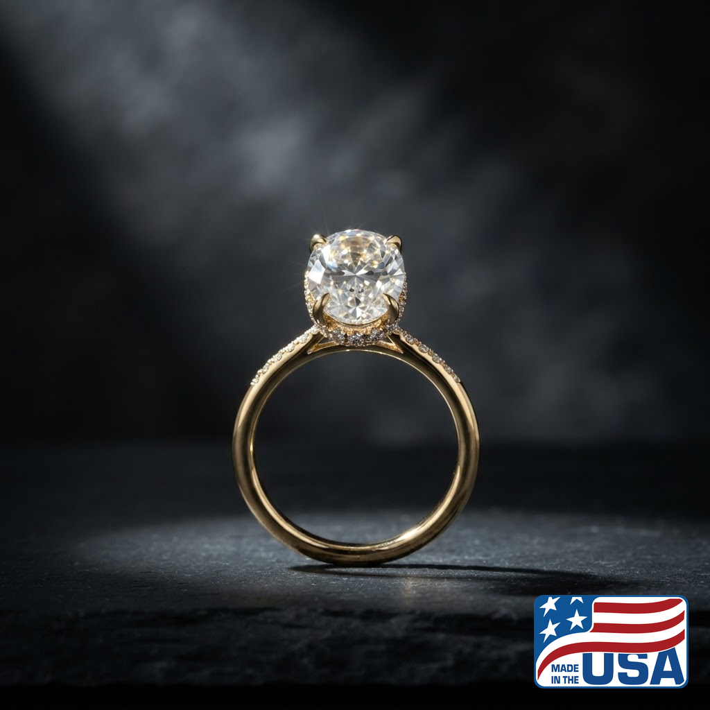 Mira Hidden Halo Engagement Ring | Cushion Natural Diamond, 18k White Gold | EverLumina