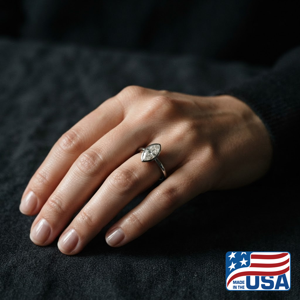 Nora Bezel Engagement Ring | Marquise Natural Diamond, 14k Yellow Gold | EverLumina