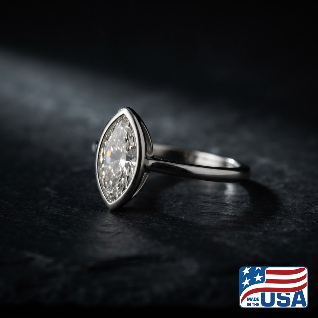 Nora Bezel Engagement Ring | Marquise Natural Diamond, 14k Yellow Gold | EverLumina