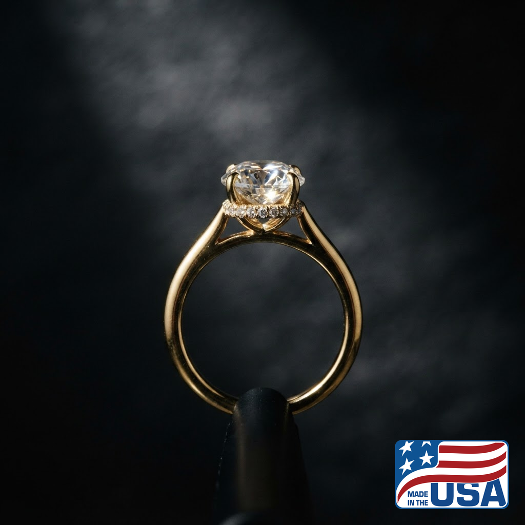 Ophelia Hidden Halo Engagement Ring | Oval Moissanite, 18k Yellow Gold | EverLumina