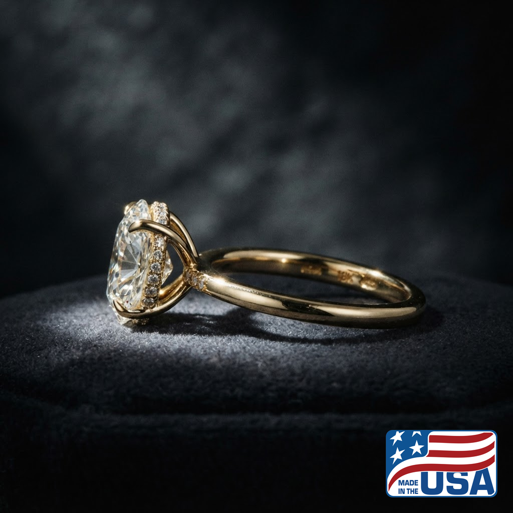 Ophelia Hidden Halo Engagement Ring | Oval Moissanite, 18k Yellow Gold | EverLumina