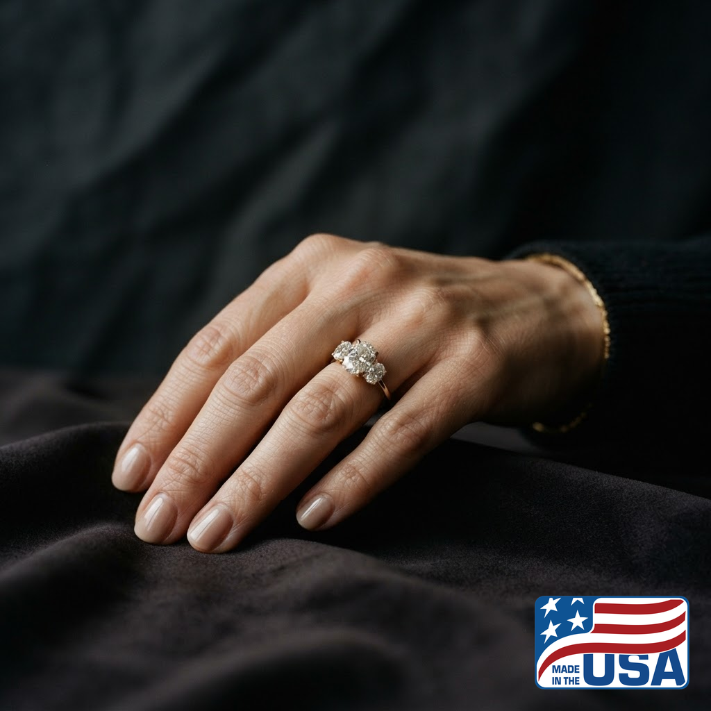 Penelope Three-Stone Engagement Ring | Oval Lab-Grown Diamond, 18k Yellow Gold | EverLumina