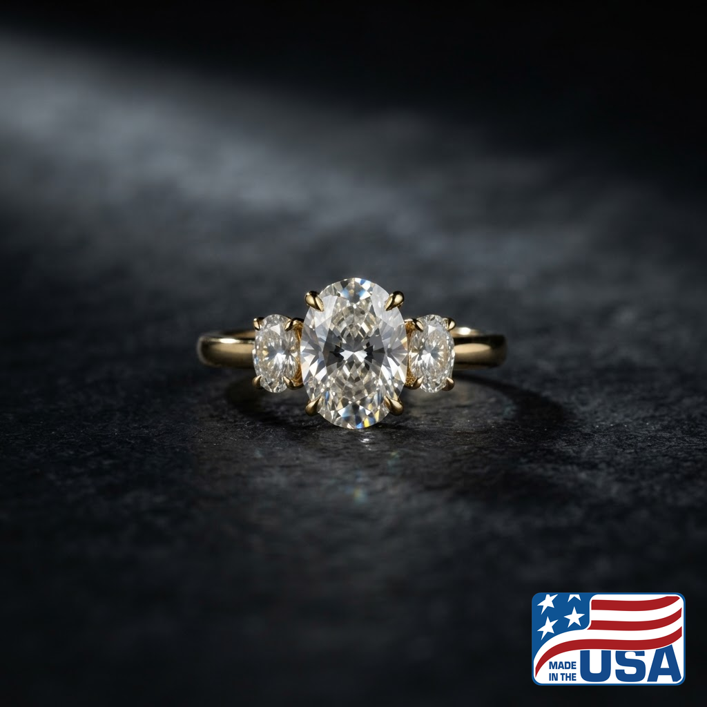Penelope Three-Stone Engagement Ring | Oval Lab-Grown Diamond, 18k Yellow Gold | EverLumina