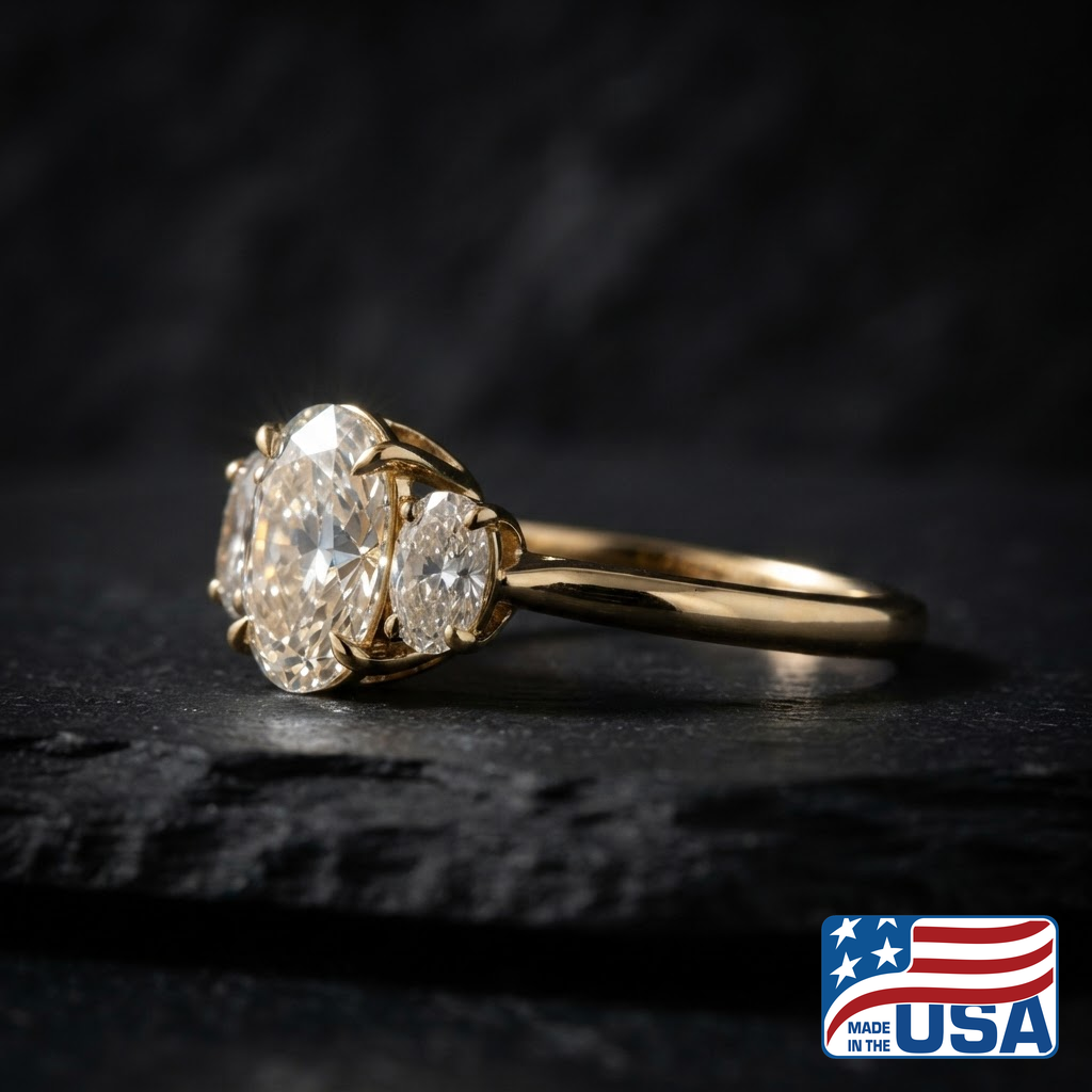 Penelope Three-Stone Engagement Ring | Oval Lab-Grown Diamond, 18k Yellow Gold | EverLumina