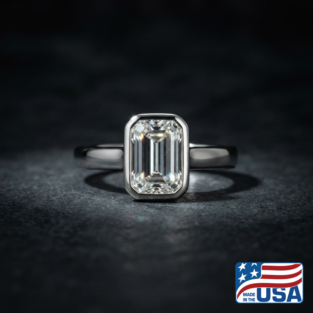 Ramona Bezel Engagement Ring | Emerald Lab-Grown Diamond, 14k White Gold | EverLumina