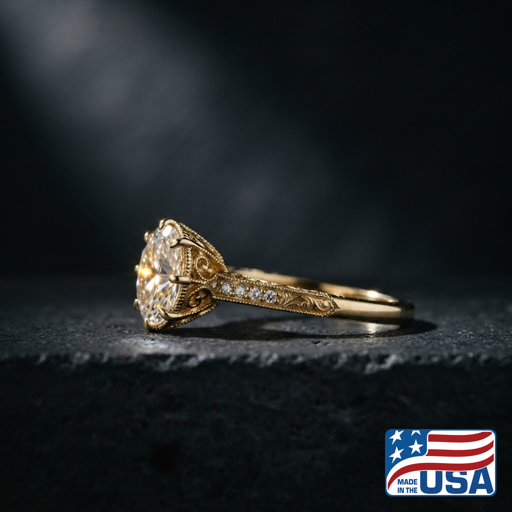 Rosalie Vintage Engagement Ring | Round Natural Diamond, Platinum | EverLumina
