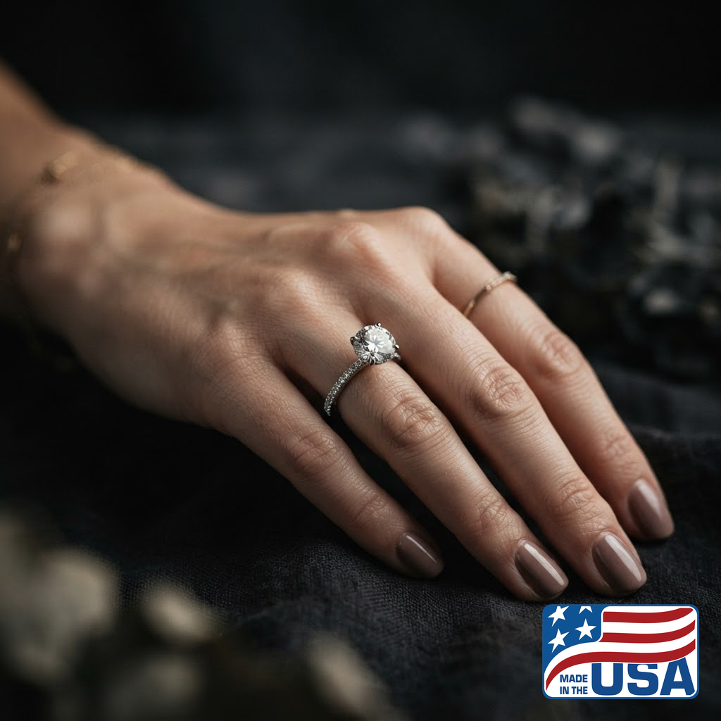 Rosalind Pave Engagement Ring | Round Moissanite, Platinum | EverLumina