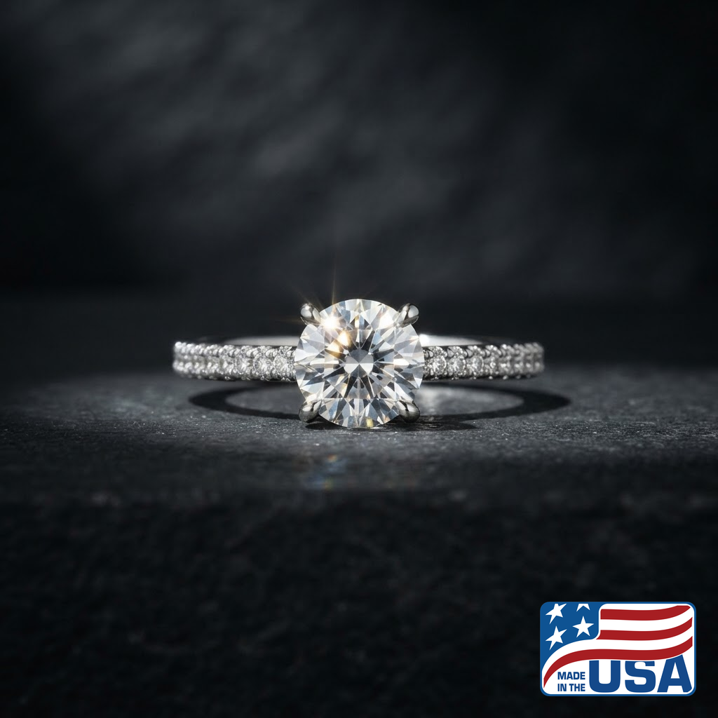 Rosalind Pave Engagement Ring | Round Moissanite, Platinum | EverLumina